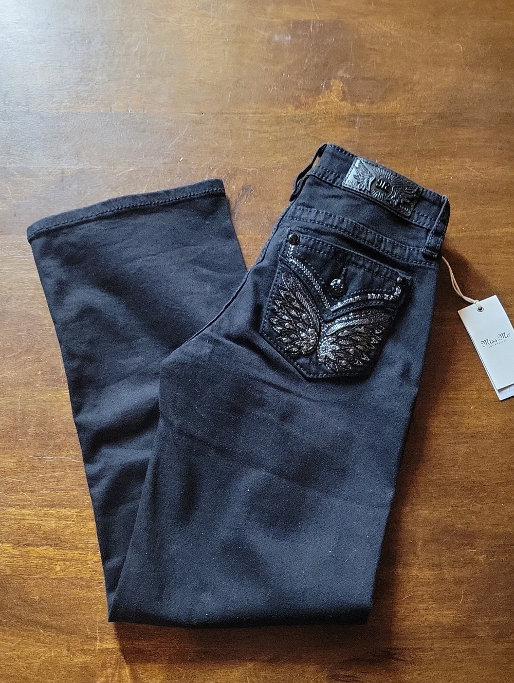 NWT Miss Me Women's Silver Butterfly Wings Faux Flap Pockets Wide Leg 24 X 30 - Picture 7 of 12